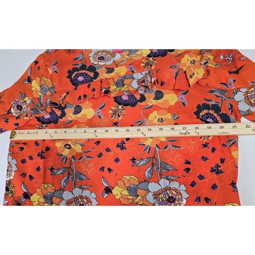 Sunny Leigh Women's XL Orange Floral Blouse Ruffle 3/4 Sleeves - Picture 6 of 8